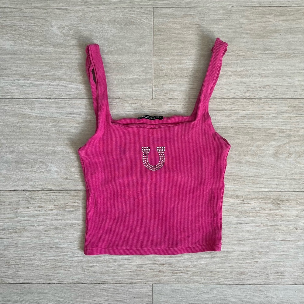 Zara pink rhinestone tank top. NWOT. Size Small.